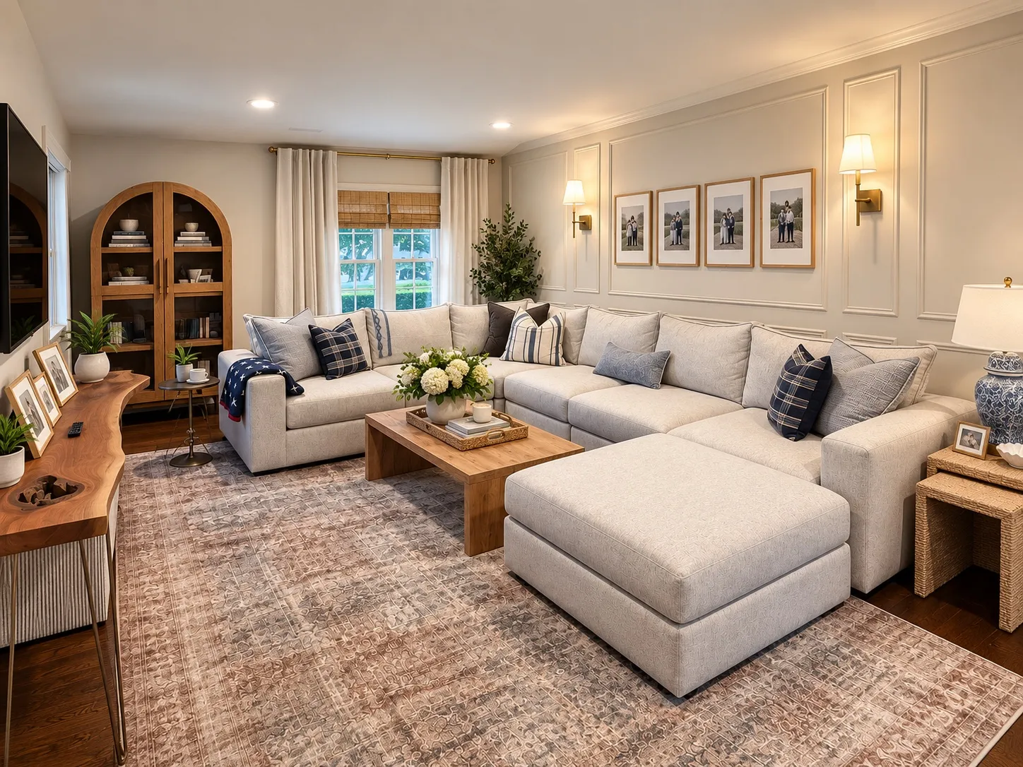 The family room after a wall was added to carve out a mudroom, leaving a cozier gathering space